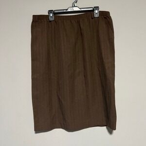 Alfred Dunner Womens Size 16 Brown Pinstripe Elastic Waist Midi Skirt